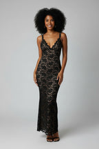Kanten Maxi Jurk met Open Rug Dames | Aansluitend & Elegant | Laciana
