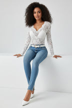 Kanten Top met Lange Mouwen en V-hals Dames | Elegant | Lacenta