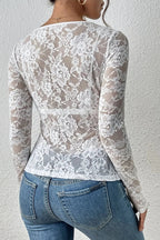 Kanten Top met Lange Mouwen en V-hals Dames | Elegant | Lacenta