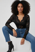 Kanten Top met Lange Mouwen en V-hals Dames | Elegant | Lacenta