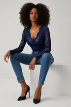 Kanten Top met Lange Mouwen en V-hals Dames | Elegant | Lacenta