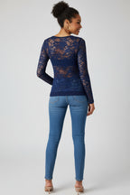 Kanten Top met Lange Mouwen en V-hals Dames | Elegant | Lacenta
