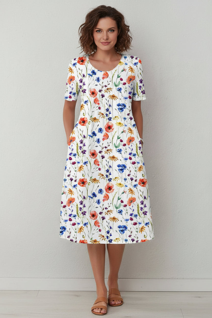 Katoenen Jurk Dames Bloemenprint Zijzakken Zomer | Ninon