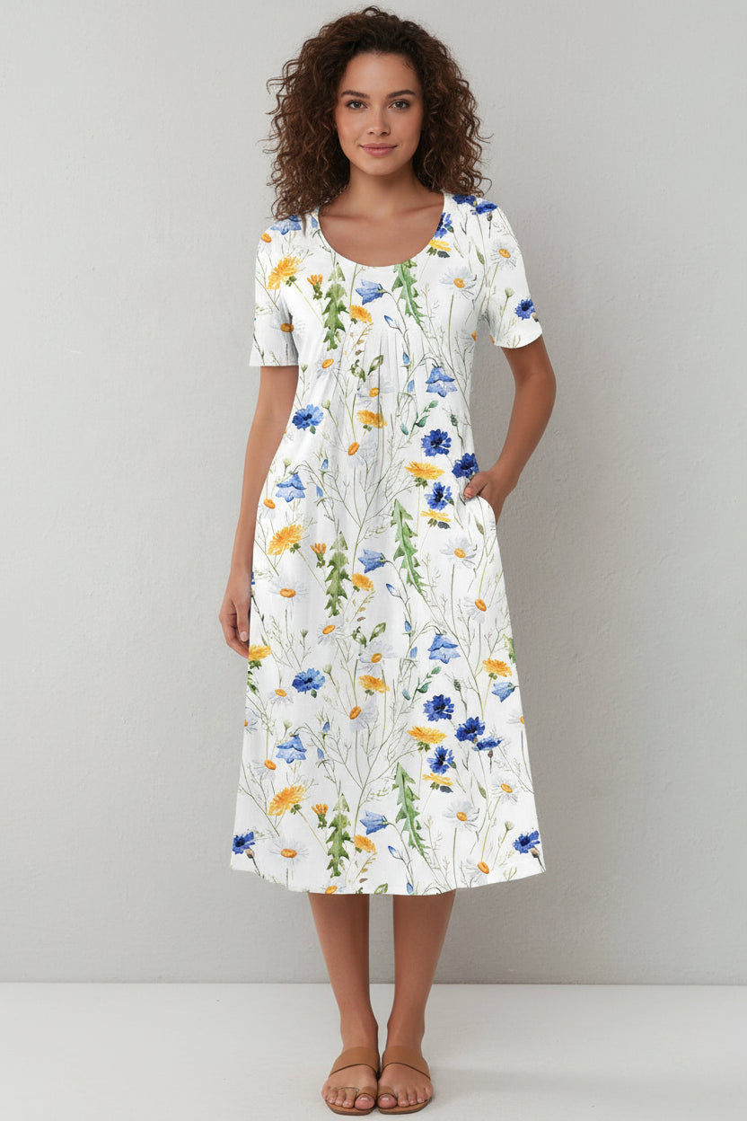 Katoenen Jurk Dames Bloemenprint Zijzakken Zomer | Ninon