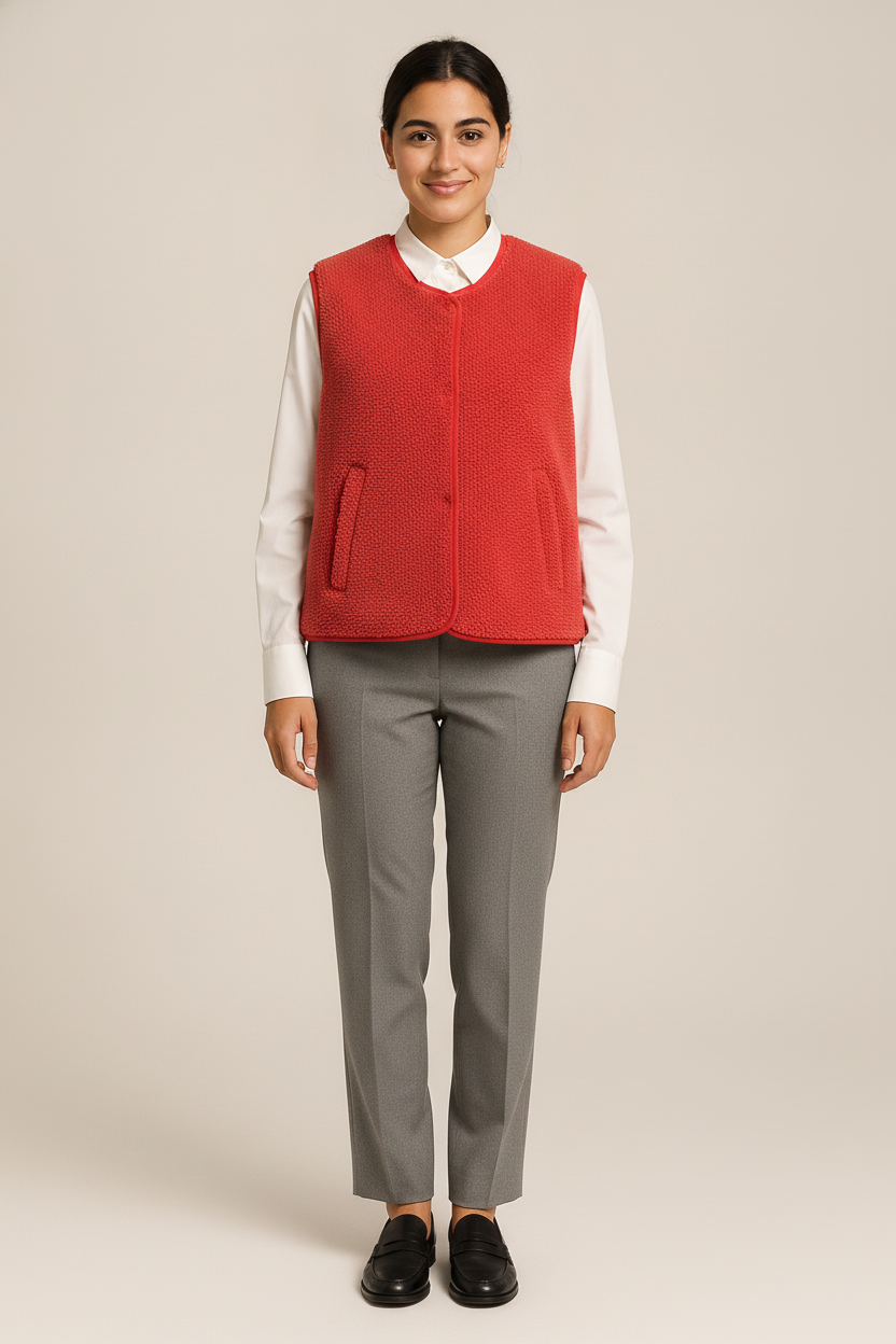Teddy Gilet Dames zonder Kraag – Mouwloze Bodywarmer — Malia – Rood – vooraanzicht