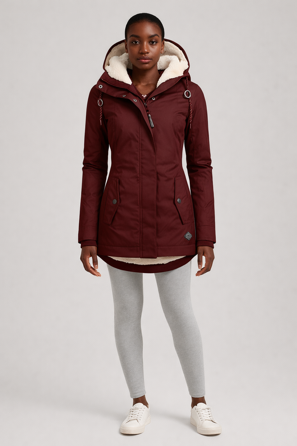Lange Waterafstotende Winterjas met Capuchon — Fabiana – Bordeaux – vooraanzicht