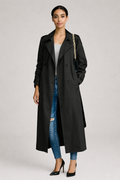 Lange Losvallende Trenchcoat — Noelle – Zwart – vooraanzicht