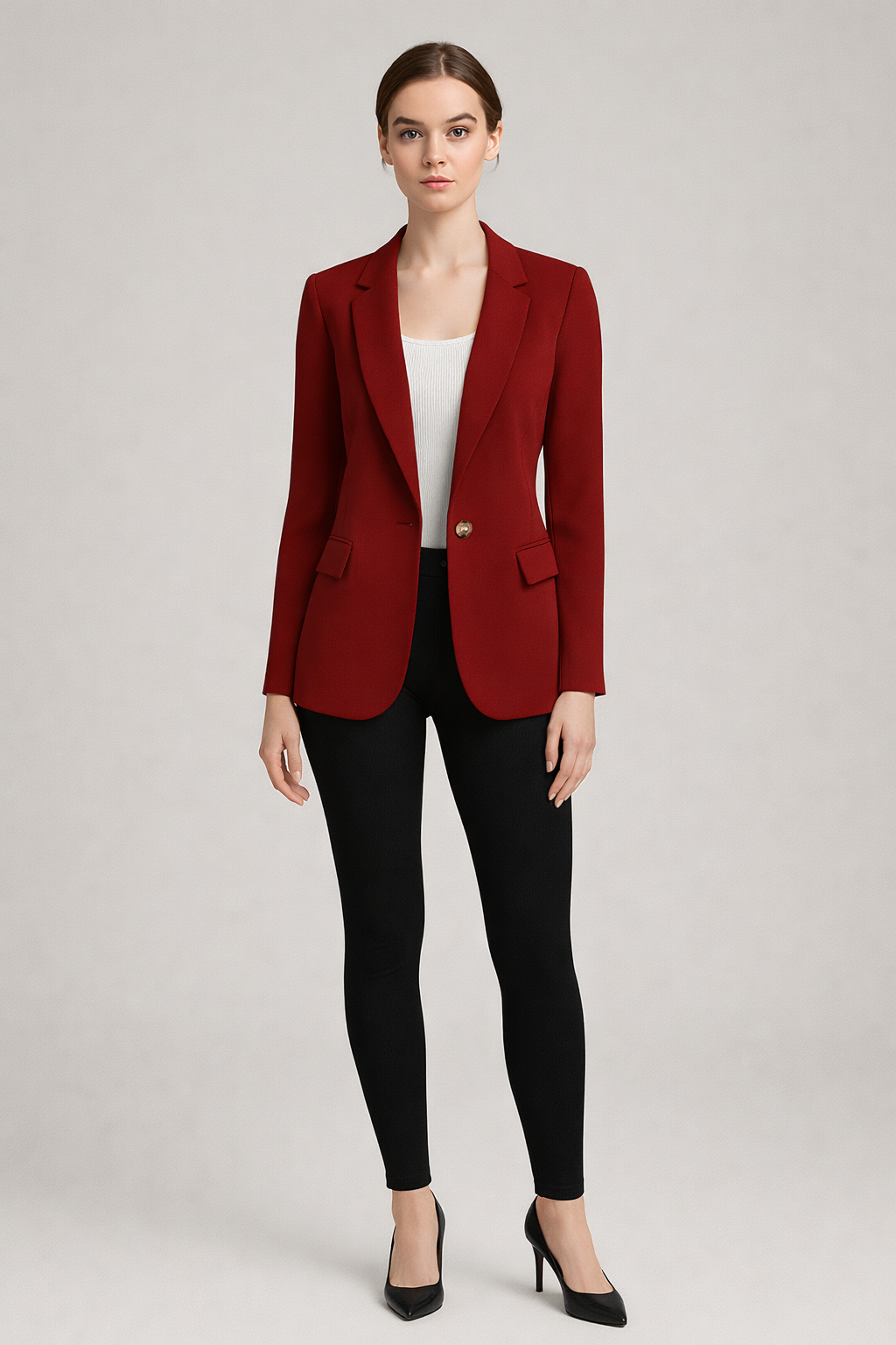 Getailleerde Blazer met Één Knoop — Robin – Bordeaux – vooraanzicht