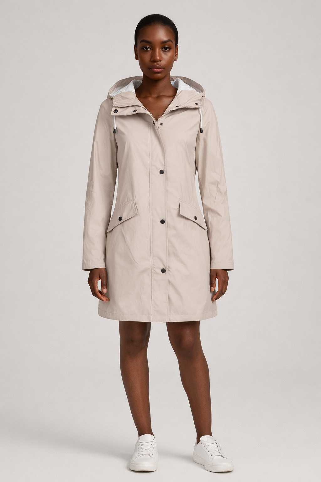 Waterafstotende Regenjas met Capuchon — Saar – Beige – vooraanzicht