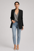 Zwarte soepele blazer dames met revers - vooraanzicht