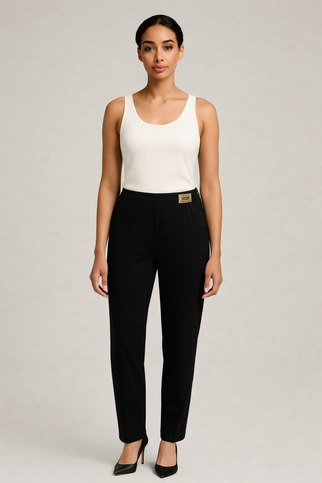 Zwarte nette pantalon dames met hoge taille - vooraanzicht