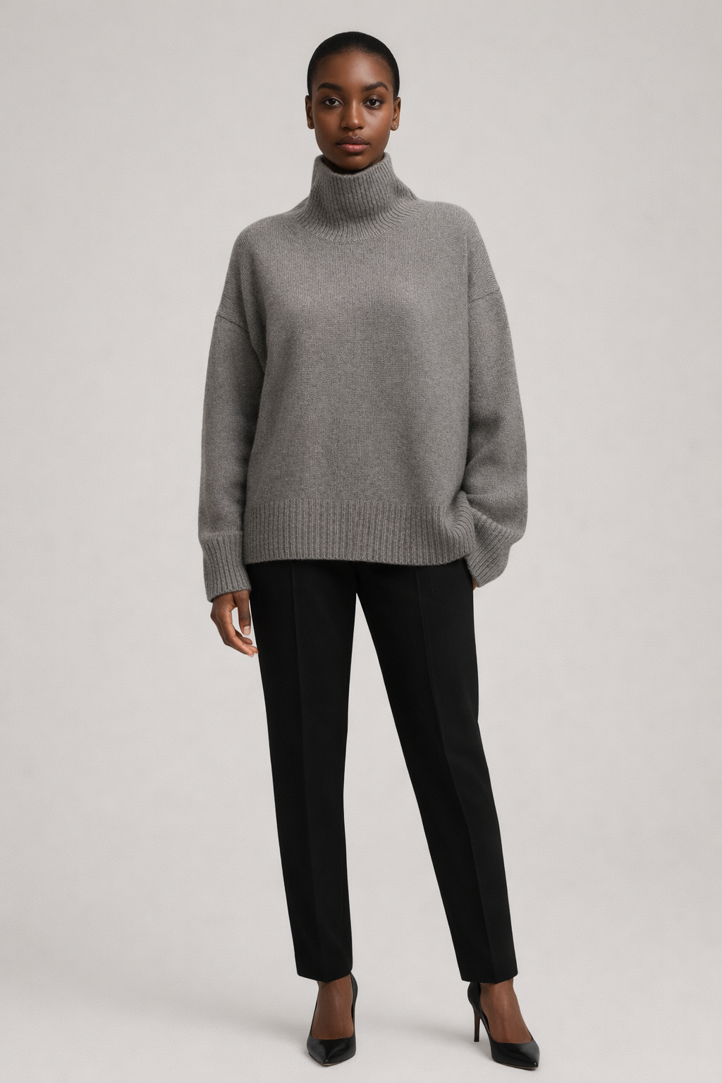 Grijze oversized coltrui dames - vooraanzicht