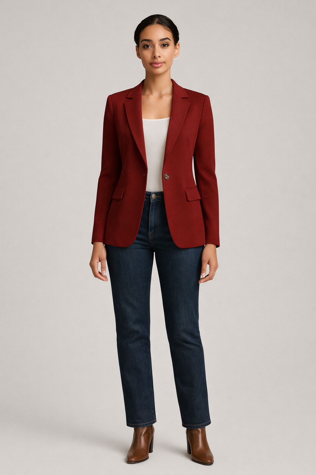 Bordeaux getailleerde blazer dames met reverskraag — vooraanzicht