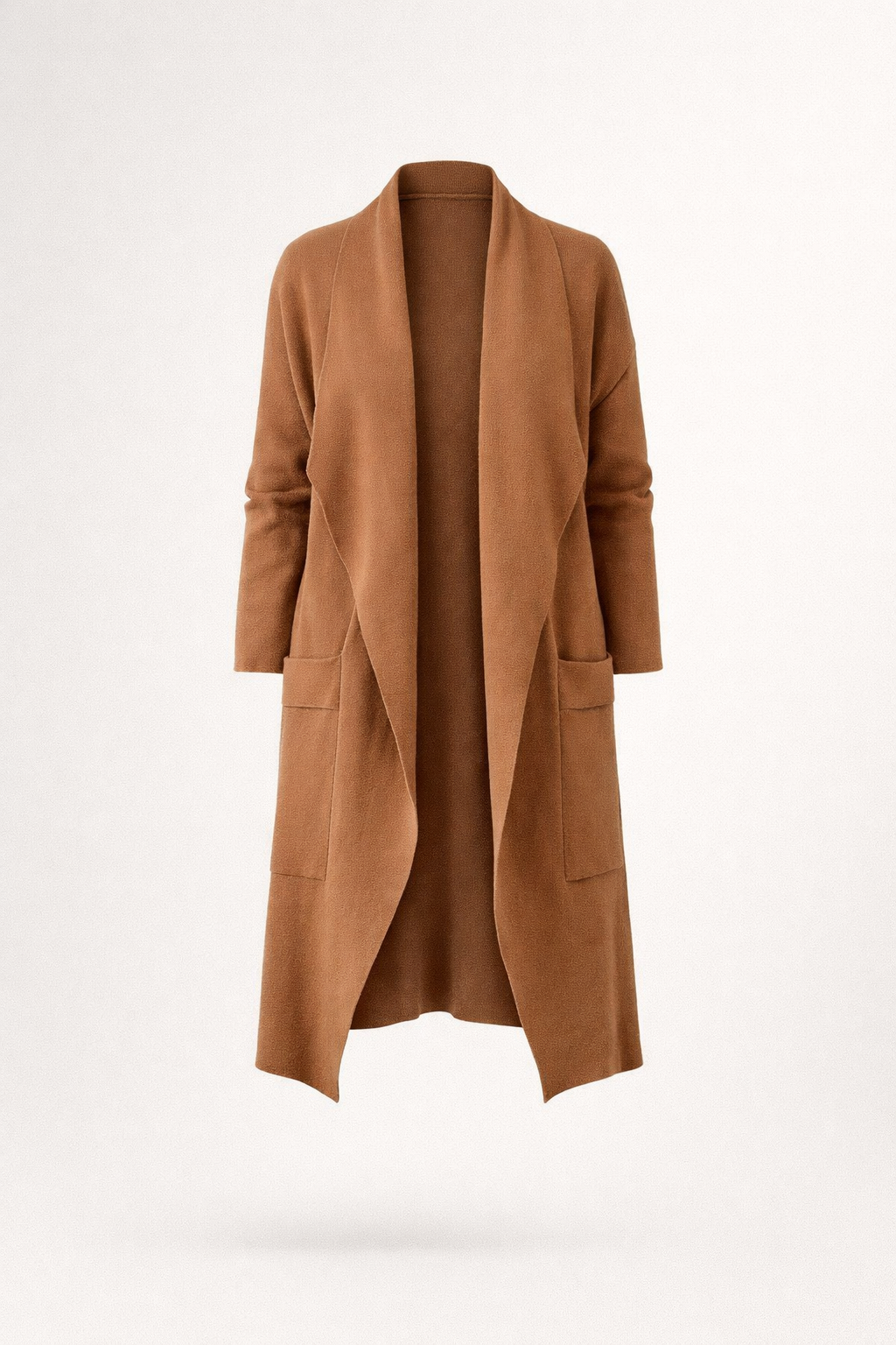 Lang Open Vest met Zakken — Lotte – Bruin – productfoto zonder model