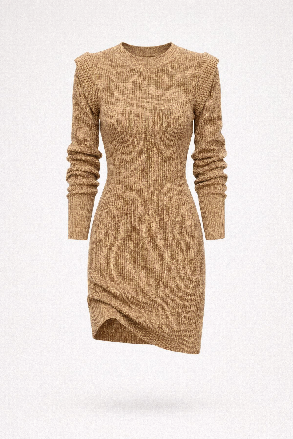 Camel gebreide jurk met lange mouwen dames - productfoto zonder model