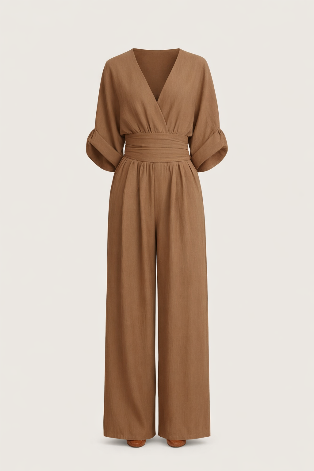 Bruine wijde jumpsuit dames zonder model