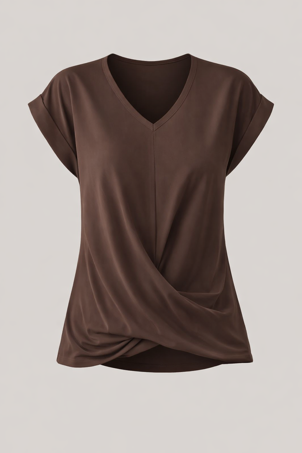 Bruin T-shirt dames met V-hals zonder model