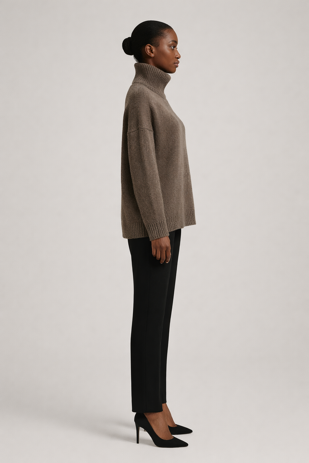 Bruine oversized coltrui dames - zijaanzicht