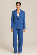 Tweedelig Pak met Getailleerde Blazer en Wijde Pantalon — Agathe – Kobaltblauw – vooraanzicht