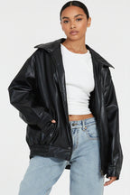 Korte Damesjas Coralie - Oversized Leren Look