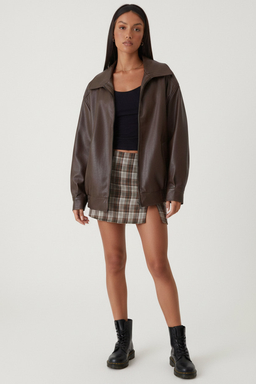 Korte Damesjas Coralie - Oversized Leren Look