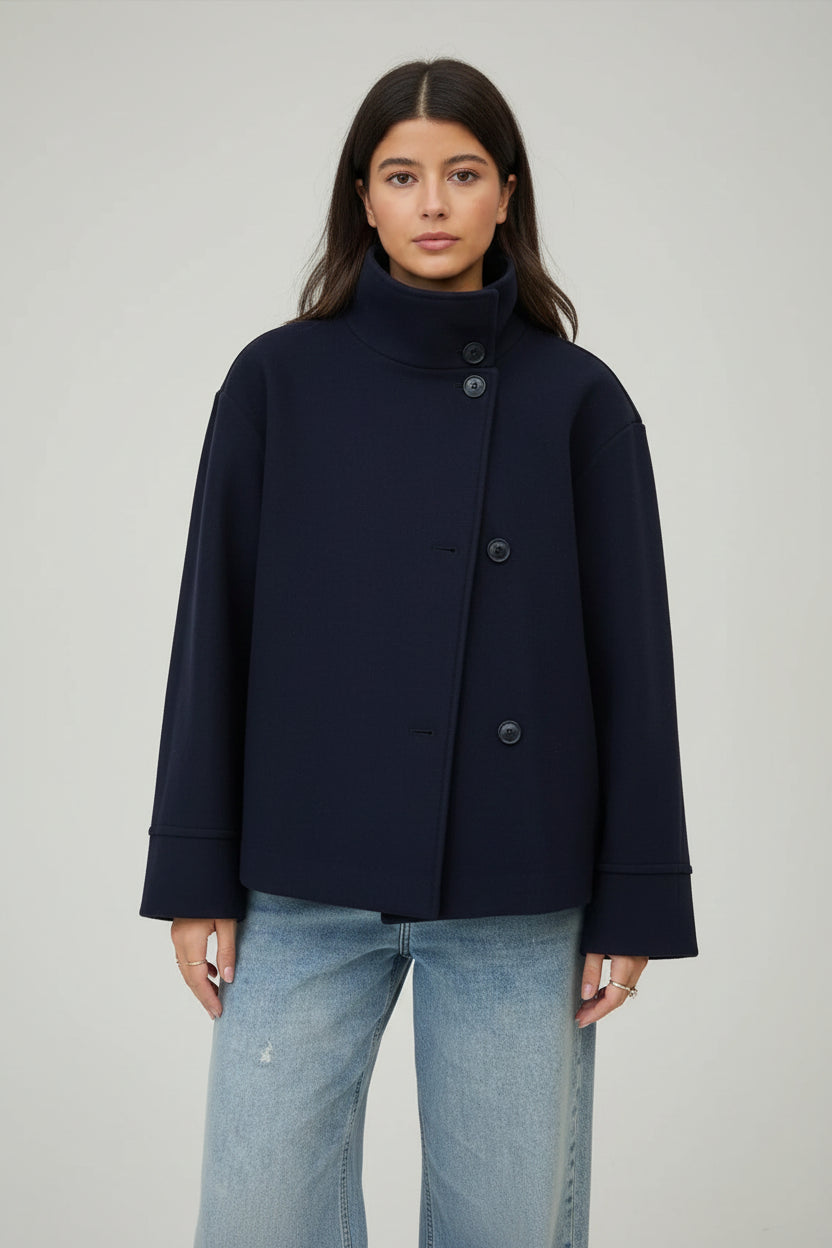 Korte Jas met Hoge Kraag Dames | Knoopsluiting & Elegant | Kamara