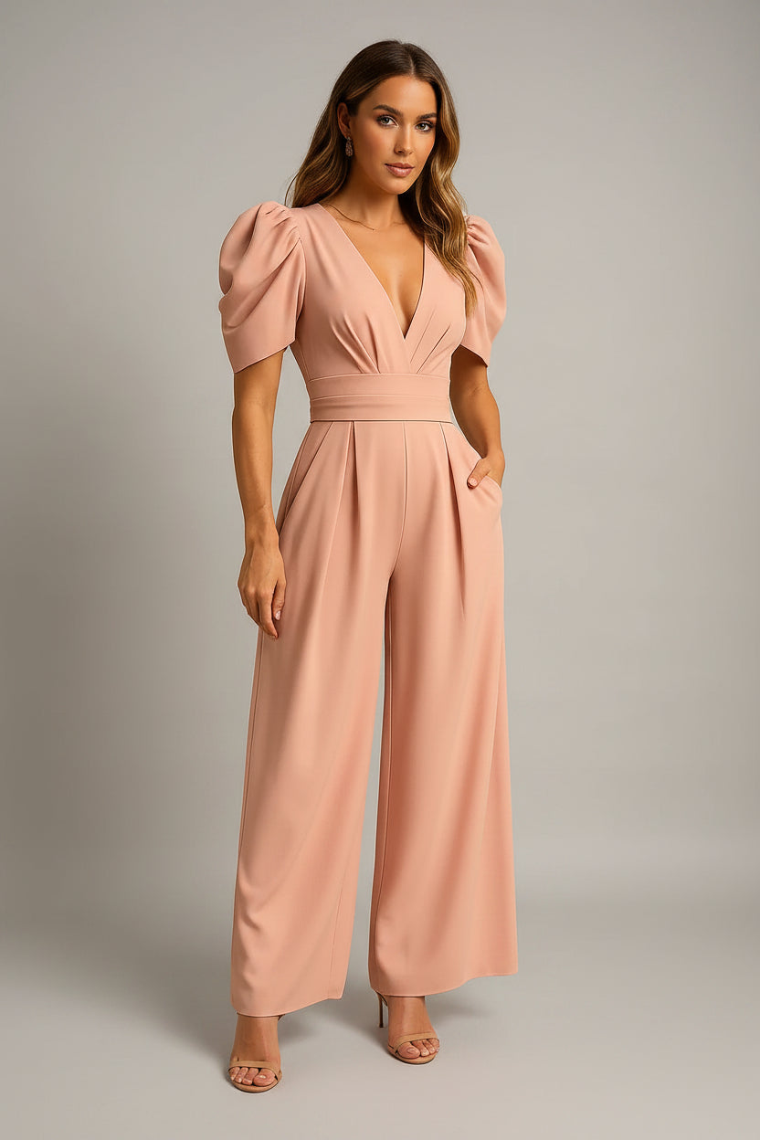 Lange Jumpsuit Dames met Pofmouwen Getailleerd | Auriane