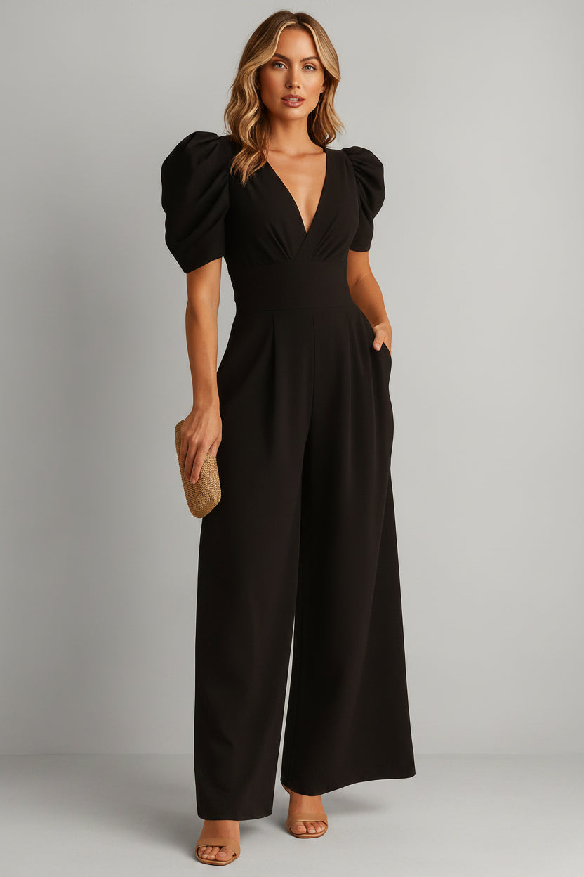 Lange Jumpsuit Dames met Pofmouwen Getailleerd | Auriane