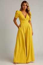 Lange Jumpsuit Dames met Pofmouwen Getailleerd | Auriane