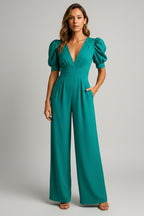 Lange Jumpsuit Dames met Pofmouwen Getailleerd | Auriane