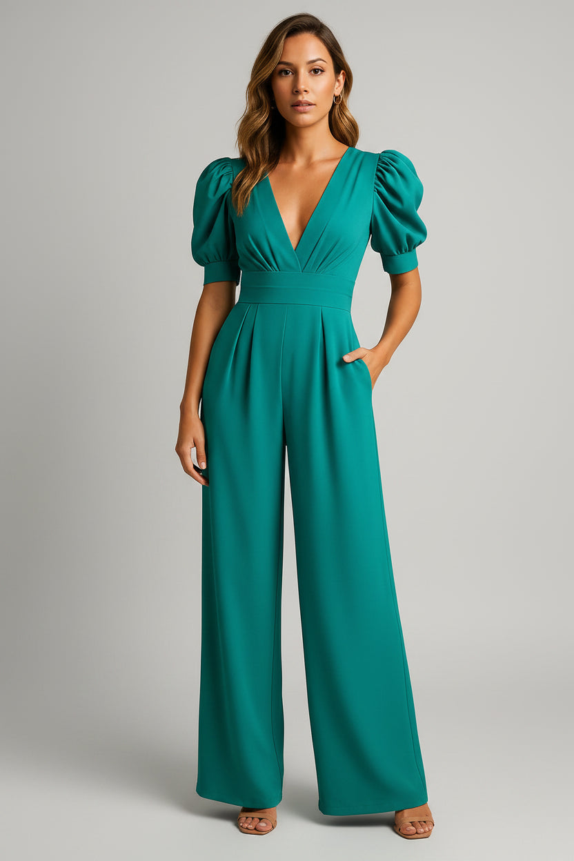 Lange Jumpsuit Dames met Pofmouwen Getailleerd | Auriane