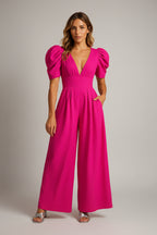 Lange Jumpsuit Dames met Pofmouwen Getailleerd | Auriane