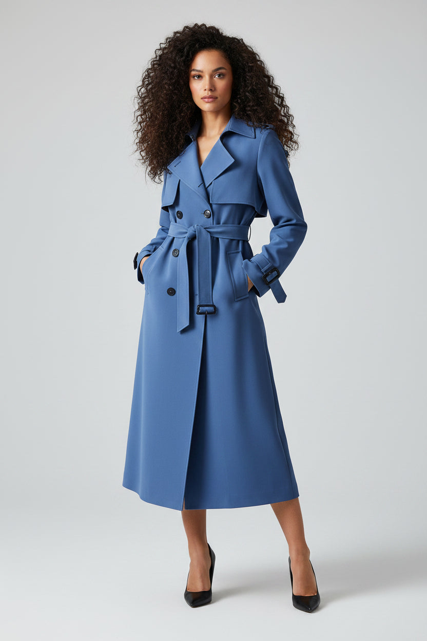 Lange Trenchcoat met Ceintuur Dames | Double-Breasted | Elowen