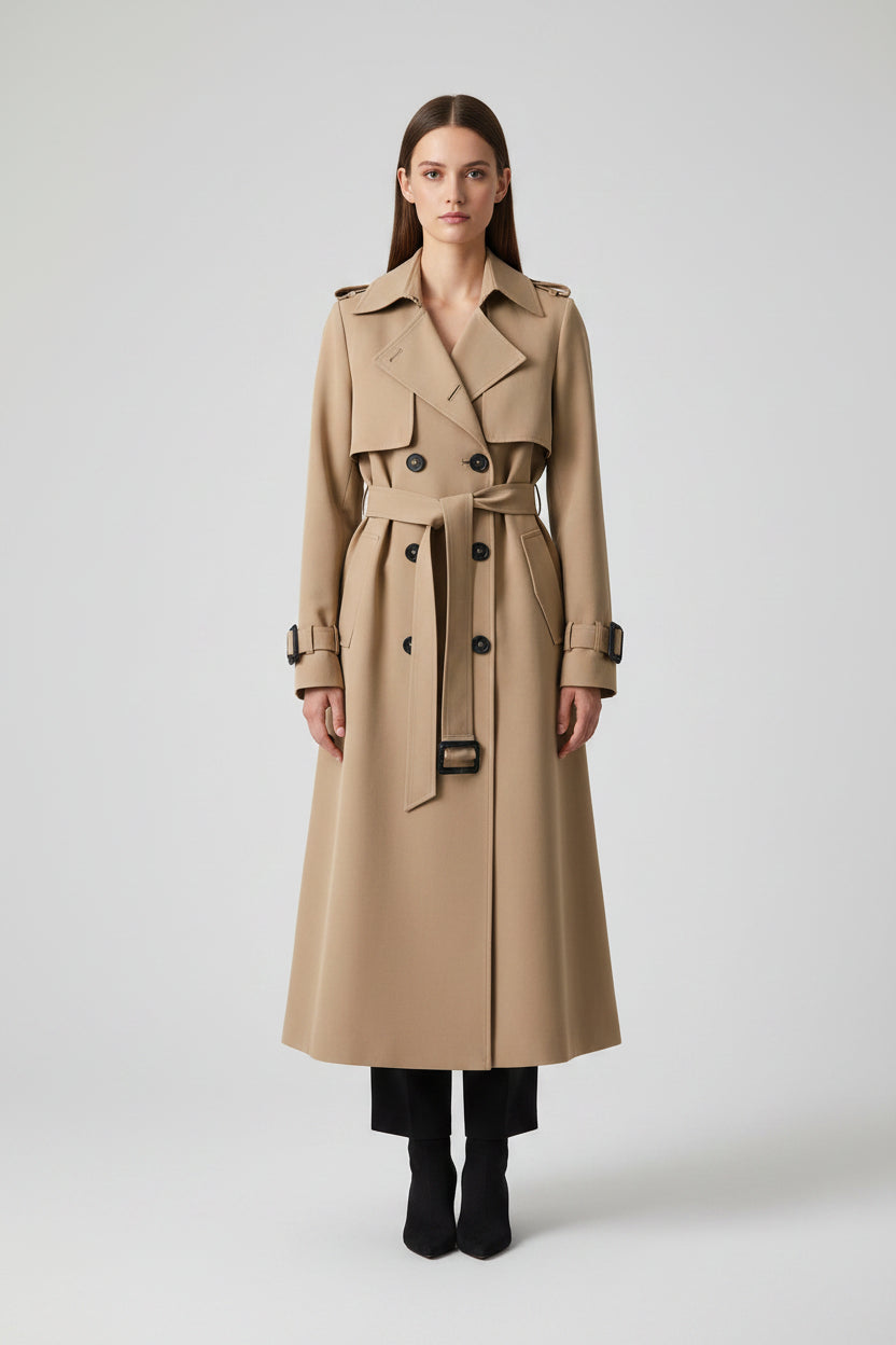 Lange Trenchcoat met Ceintuur Dames | Double-Breasted | Elowen