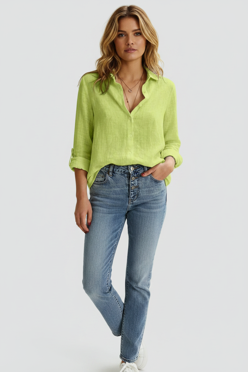 Linnen Blouse Dames Nayara - V-Hals en Knoopsluiting