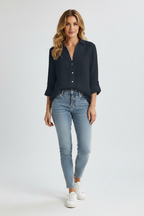 Linnen Blouse Dames Nayara - V-Hals en Knoopsluiting