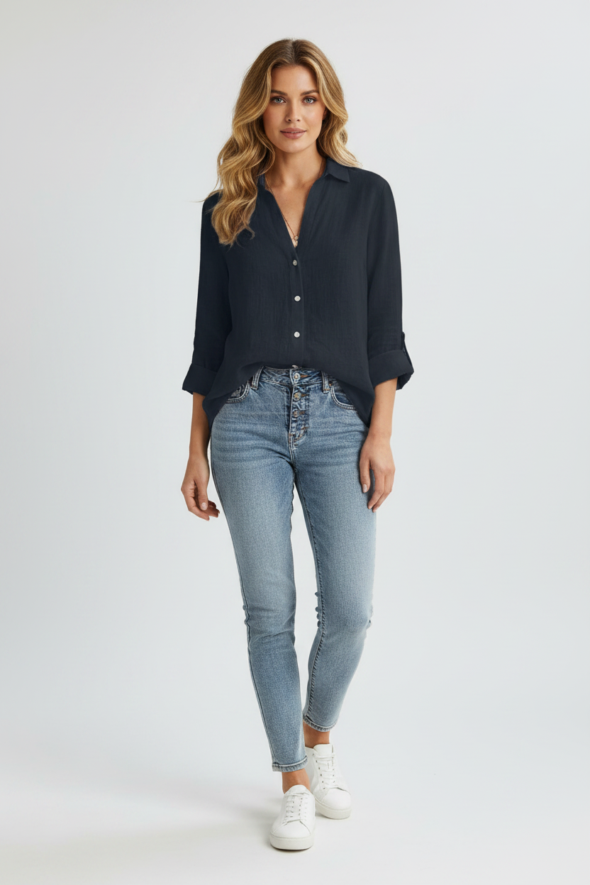 Linnen Blouse Dames Nayara - V-Hals en Knoopsluiting