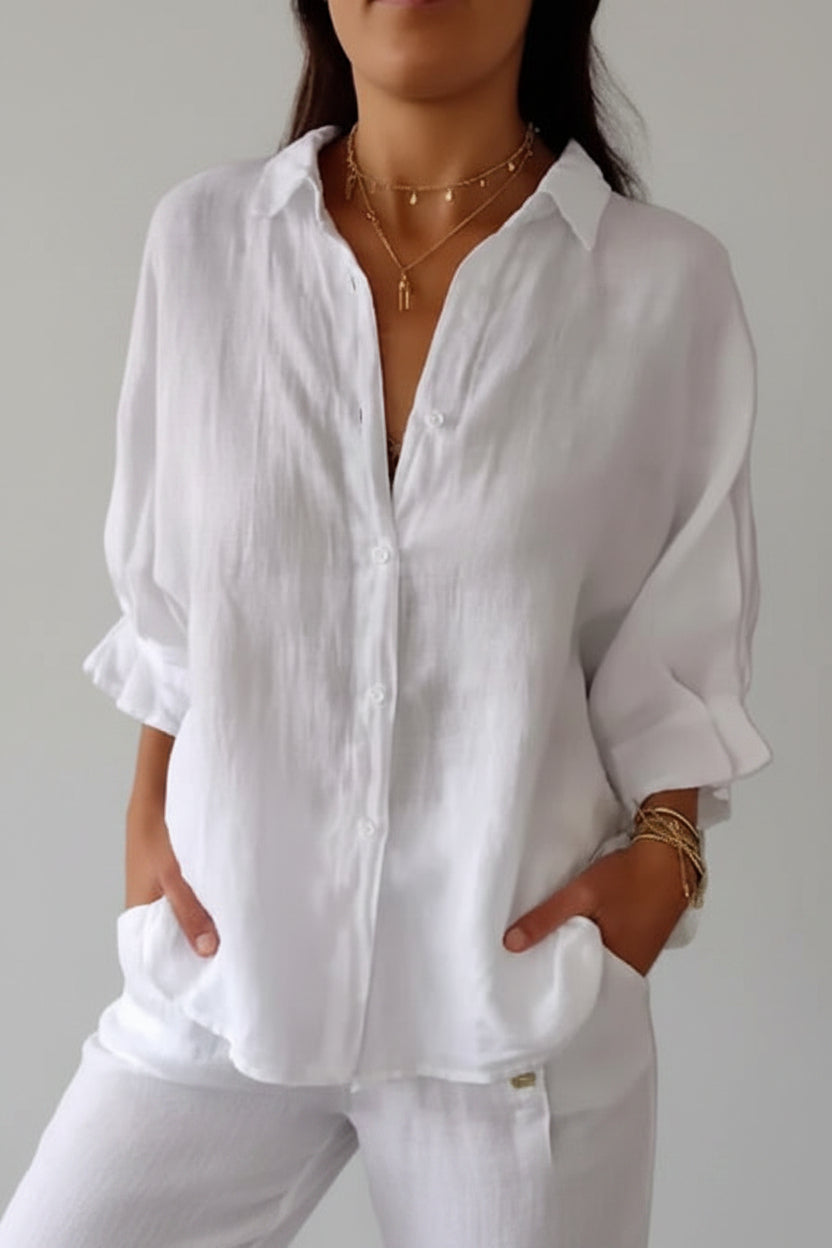Linnen Blouse Dames Samara - Losse Pasvorm en Knoopsluiting