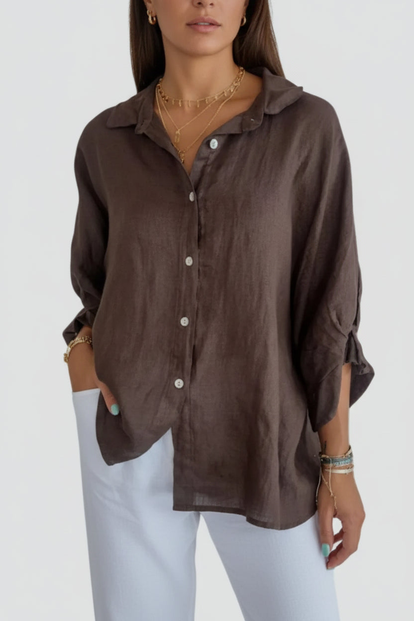 Linnen Blouse Dames Samara - Losse Pasvorm en Knoopsluiting