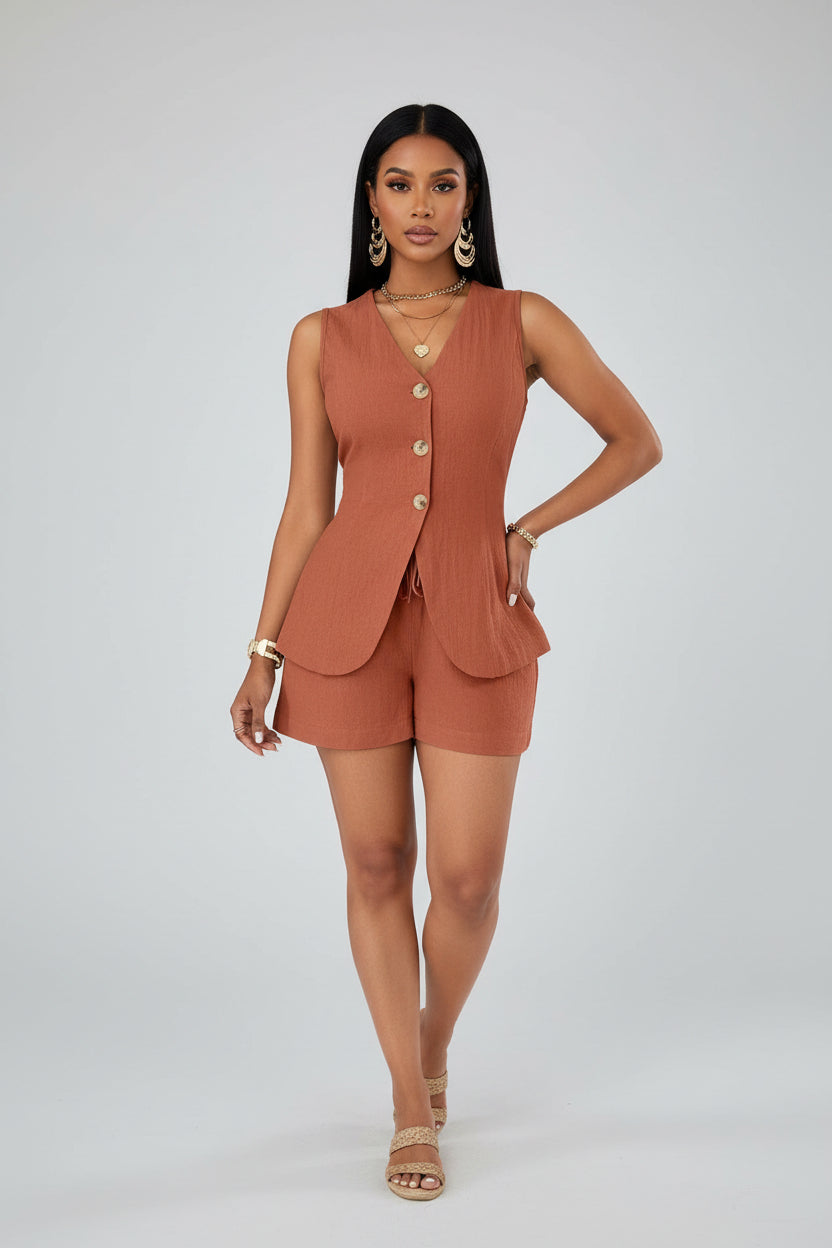 Linnen Set Dames Fiora - Blouse en Shorts