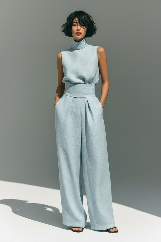Linnen Set Dames Mouwloze Blouse Wijde Broek Zomer | Sahara