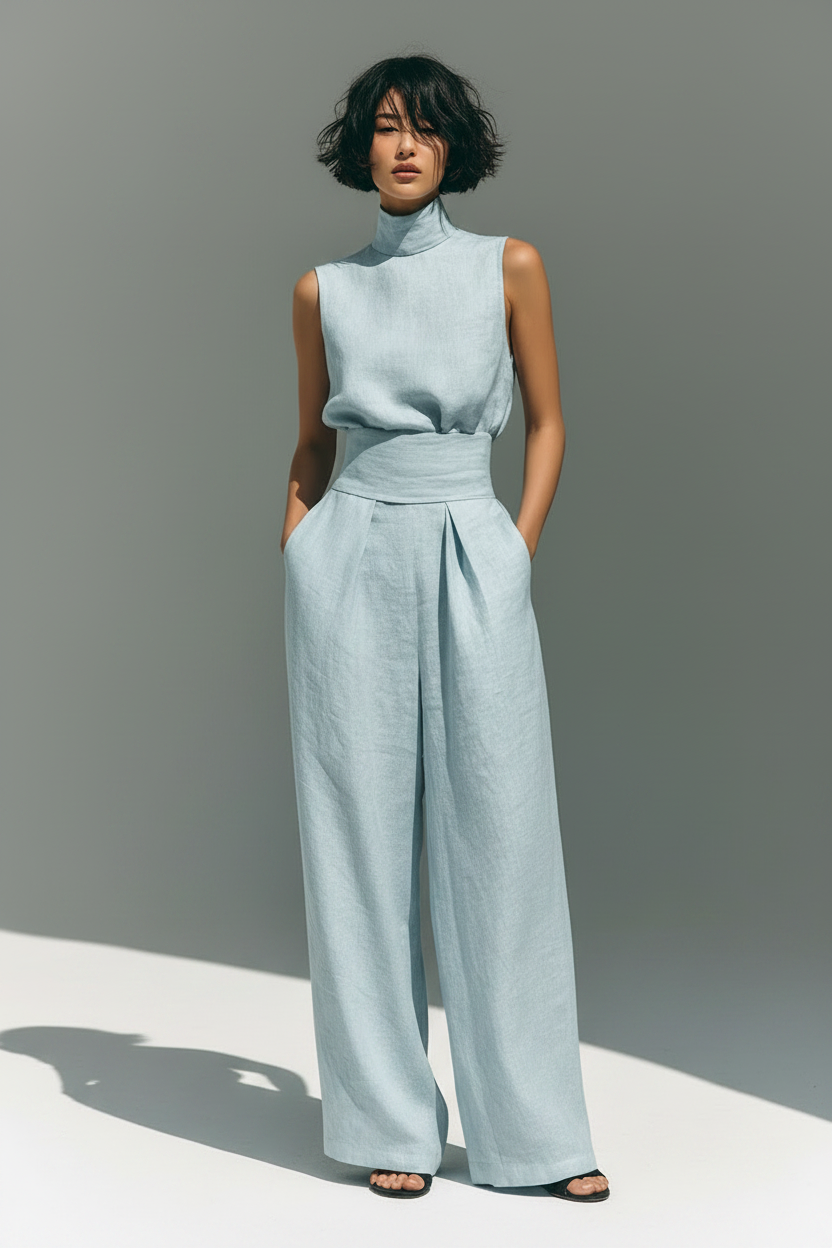 Linnen Set Dames Mouwloze Blouse Wijde Broek Zomer | Sahara
