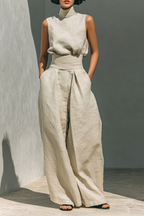 Linnen Set Dames Mouwloze Blouse Wijde Broek Zomer | Sahara