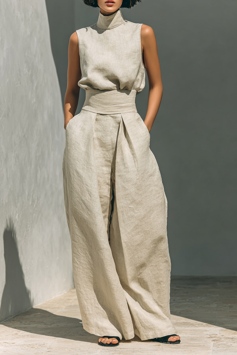 Linnen Set Dames Mouwloze Blouse Wijde Broek Zomer | Sahara