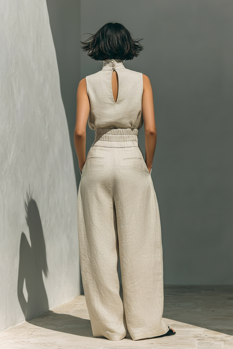 Linnen Set Dames Mouwloze Blouse Wijde Broek Zomer | Sahara
