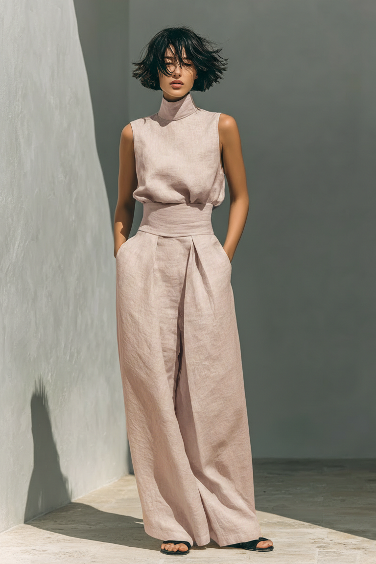 Linnen Set Dames Mouwloze Blouse Wijde Broek Zomer | Sahara