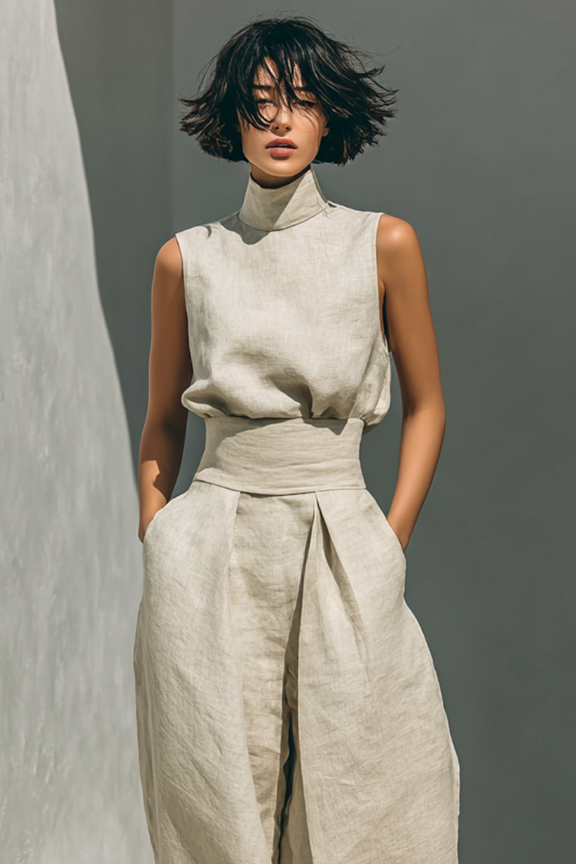 Linnen Set Dames Mouwloze Blouse Wijde Broek Zomer | Sahara