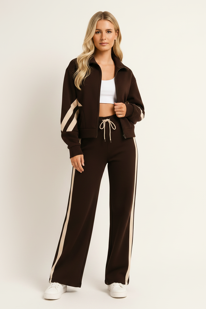 Lounge Set Dames Clemente - Top met Rits en Contrasterende Strepen