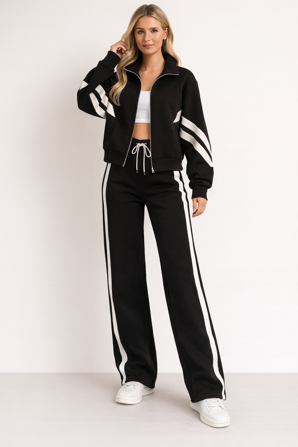 Lounge Set Dames Clemente - Top met Rits en Contrasterende Strepen