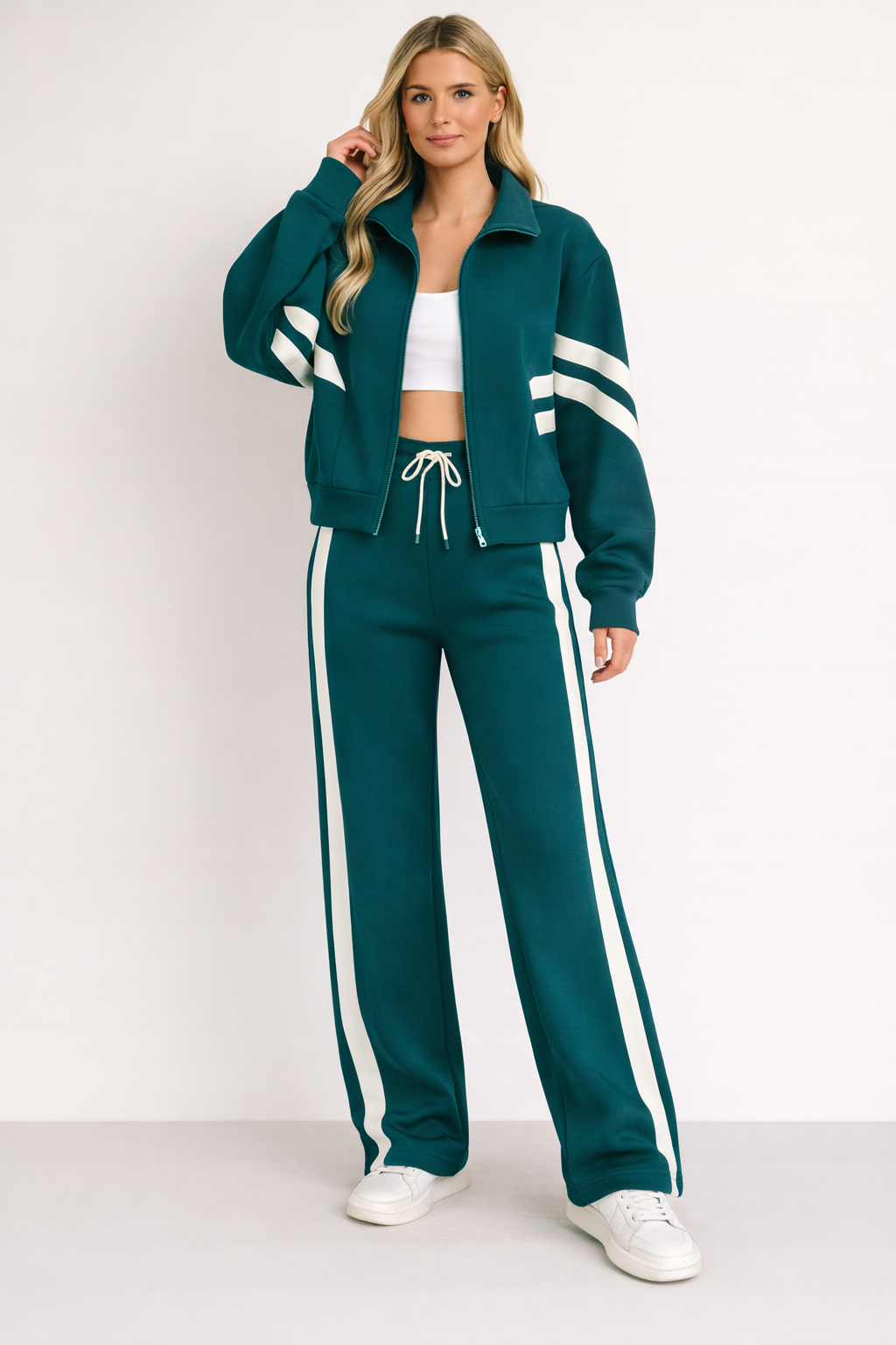 Lounge Set Dames Clemente - Top met Rits en Contrasterende Strepen